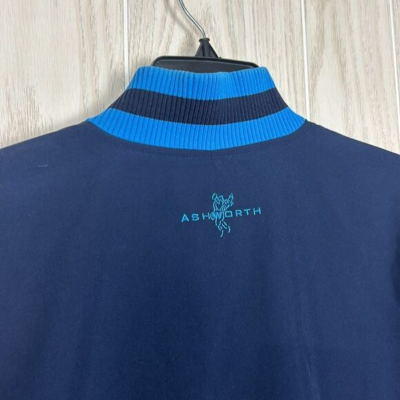 Ashworth Men's Weather Systems Golf Navy Blue Striped Short Sleeve Windbreaker M - Picture 9 of 9